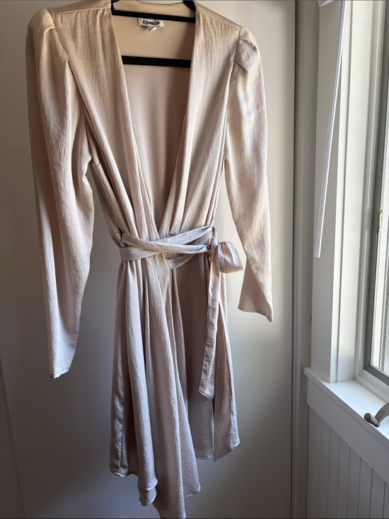 Express Dresses & Skirts - Express Light Cream Wrap Midi Dress with Tie Waist Holiday/Party/Cocktail Dress